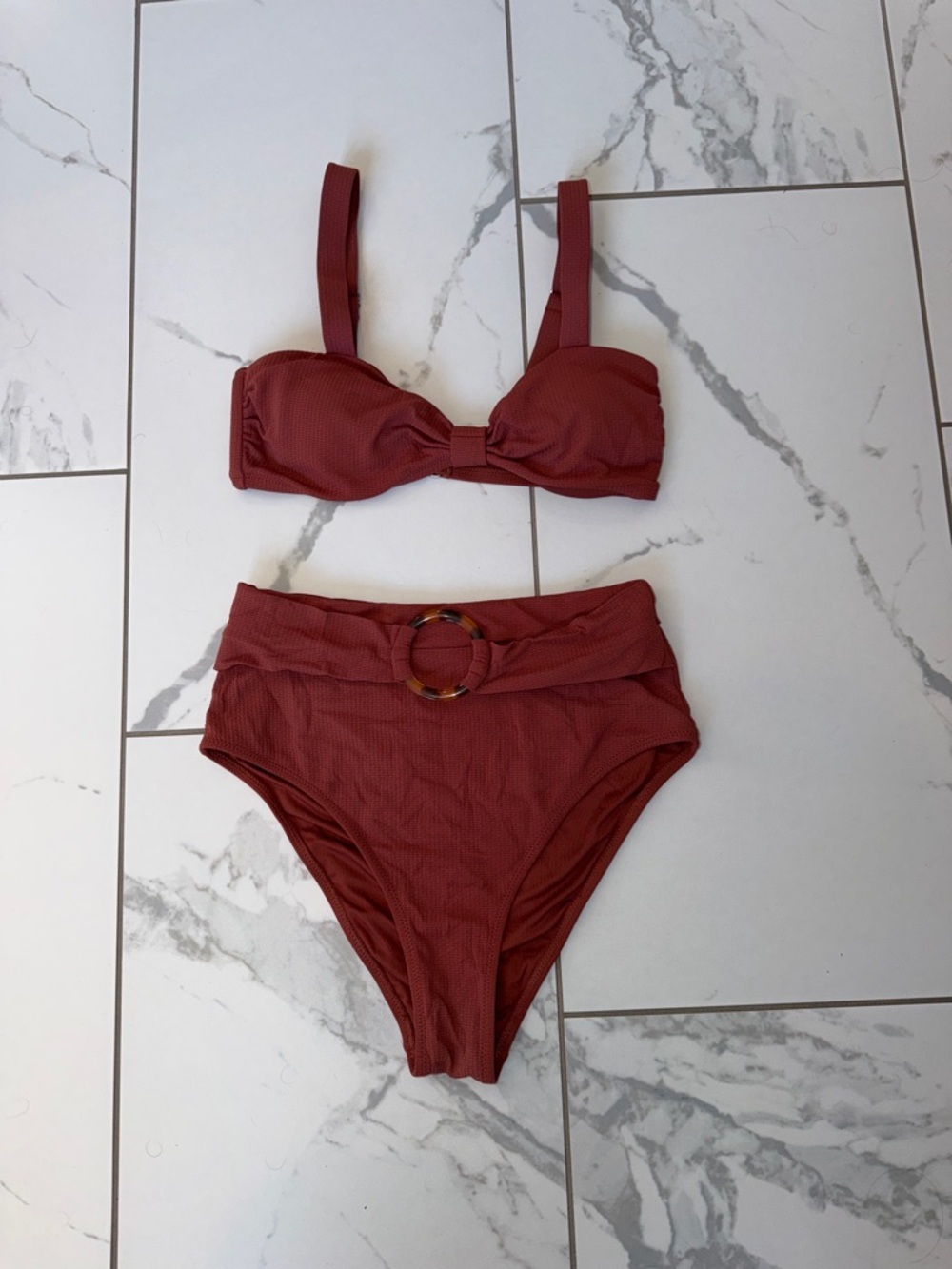 Cupshe Women’s High-Waist Brown Bikini Set - Classic Twist Top - Picture 4 of 6